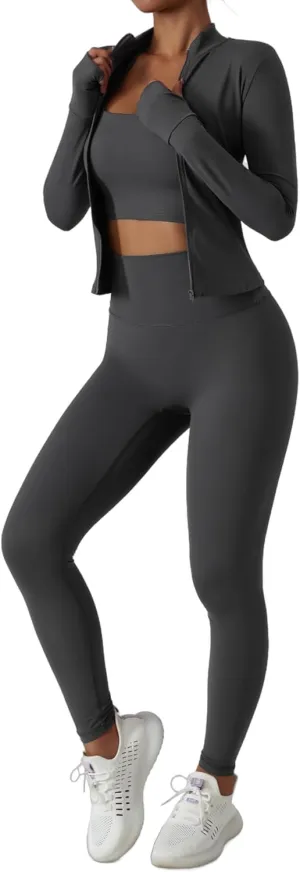3-Piece Seamless Moisture-Wicking Workout Set for Women - Gym, Fitness, Running, Yoga Sportswear