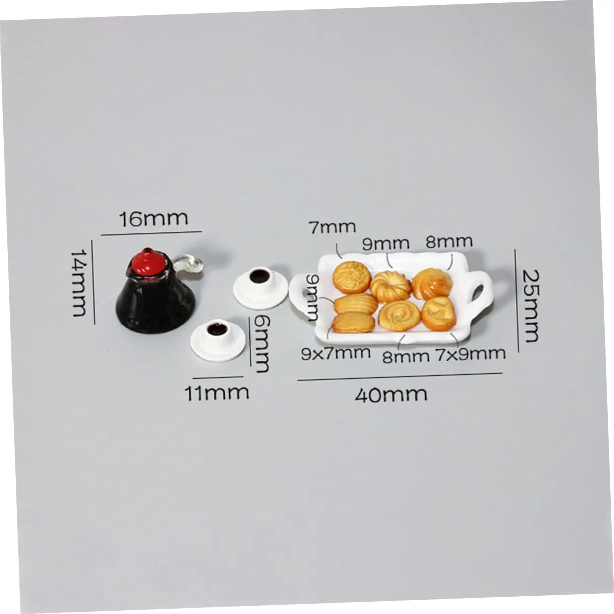 3 Sets Decorative Mini Kitchen Set Wear Resistant Tiny Coffee Set for Dollhouse Stylish Tray Coffee Mug Models Miniature House Decor Present for