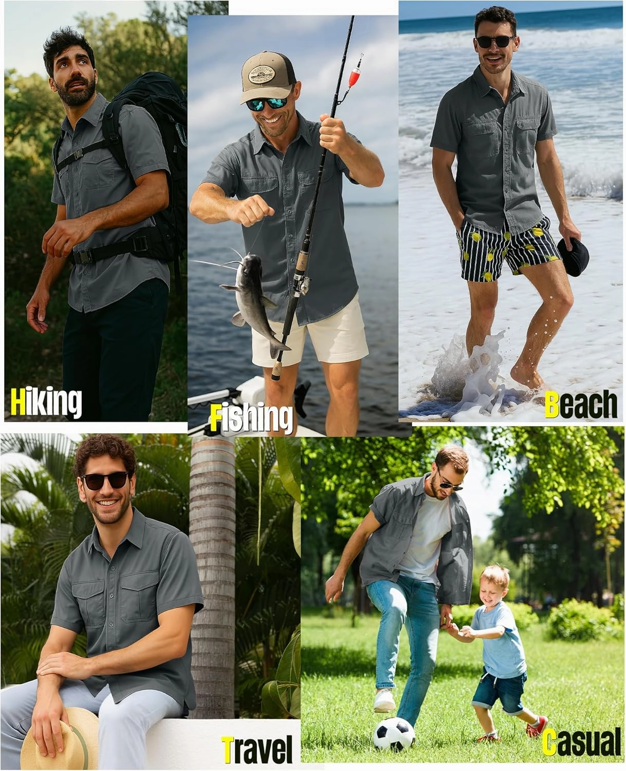 33,000ft Men's Fishing Shirts Lightweight Cool Quick Dry Sun Protection UV Short Sleeve Shirt for Casual Hiking Safari Travel