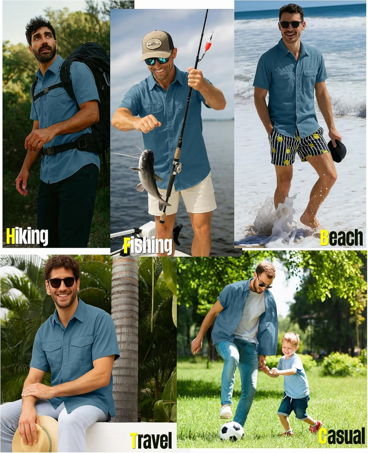 33,000ft Men's Fishing Shirts Lightweight Cool Quick Dry Sun Protection UV Short Sleeve Shirt for Casual Hiking Safari Travel