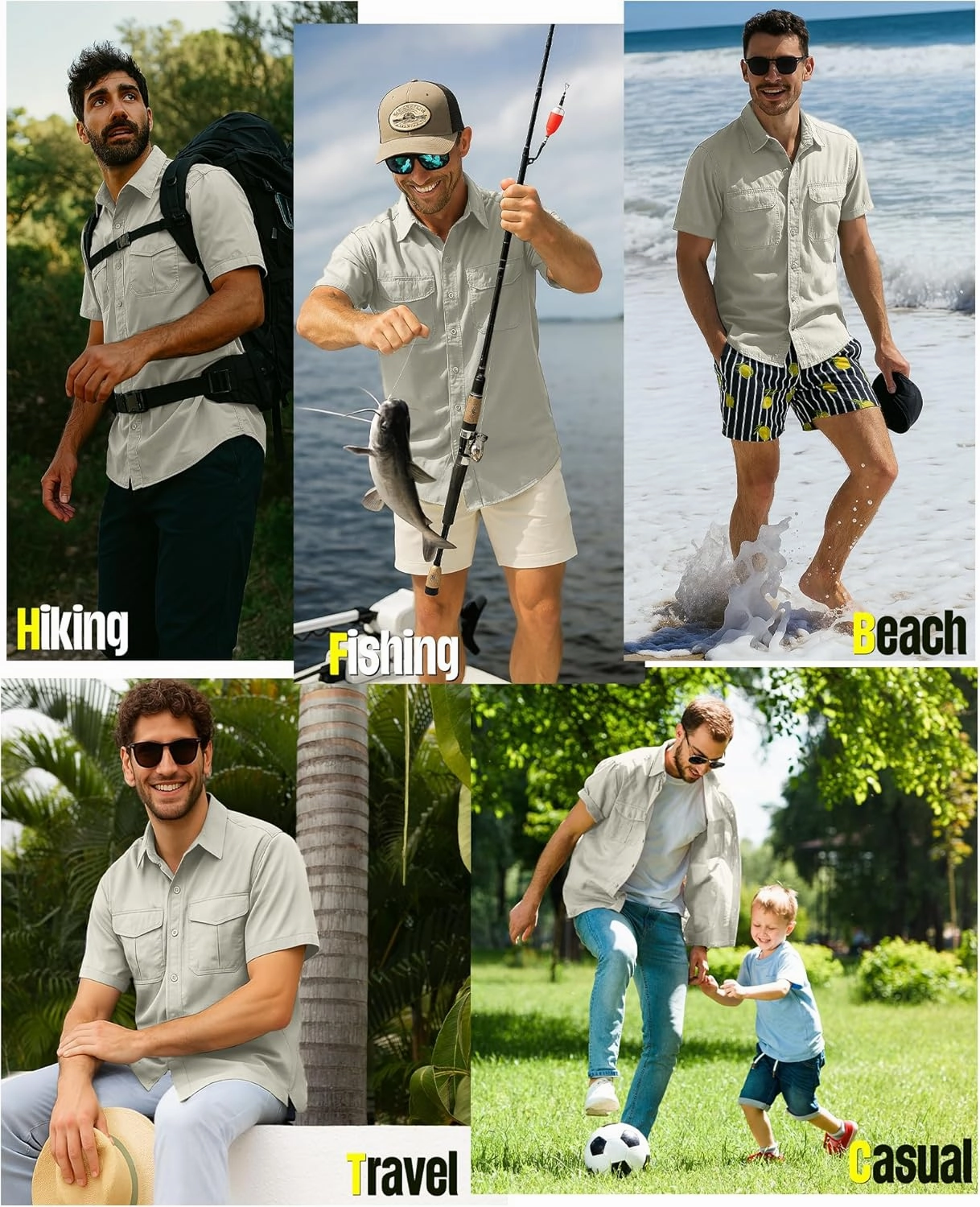 33,000ft Men's Fishing Shirts Lightweight Cool Quick Dry Sun Protection UV Short Sleeve Shirt for Casual Hiking Safari Travel