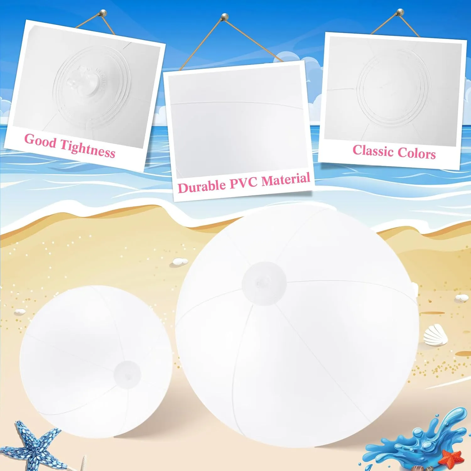 36 Pcs Inflatable Beach Balls Bulk 6" 12" 16" 24" 40" Multiple Sizes PVC Summer Swimming Pool Ball for Adults Outdoor Beach Hawaii Water Games Party Decorations