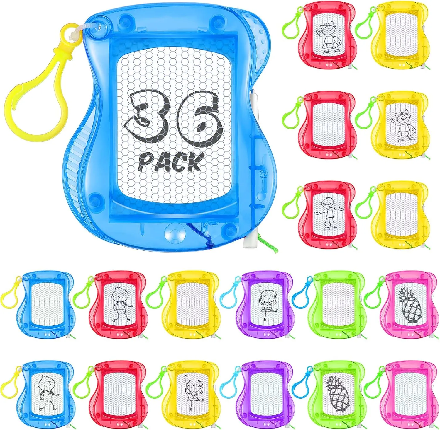36 Pcs Mini Magnetic Drawing Board Doodle Boards for Backpack Keychain Clip Erasable Drawing Sketch Pad Birthday Party Favors Goodie Bags Prizes Classroom, 6 Colors