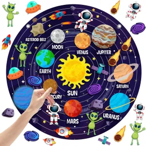 36 Pcs Solar System Felt Story Board Set 2.5 Ft Outer Space Flannel Interactive Montessori Tool Birthday Gift Felt Board Universe Storytelling Planet Astronaut Galaxy Craft for Space Learn