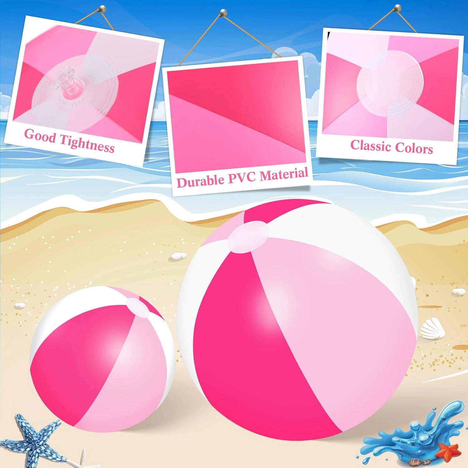 36 Pcs Inflatable Beach Balls Bulk 6" 12" 16" 24" 40" Multiple Sizes PVC Summer Swimming Pool Ball for Adults Outdoor Beach Hawaii Water Games Party Decorations