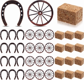 36 Pcs Western Party Decorations 12 Mini Hay Bales 12 Lucky Horseshoe 12 Wagon Wheel Cowboy Theme Party Supplies Vintage Rodeo Table Centerpieces Rustic for Country Wedding Birthday Party Craft