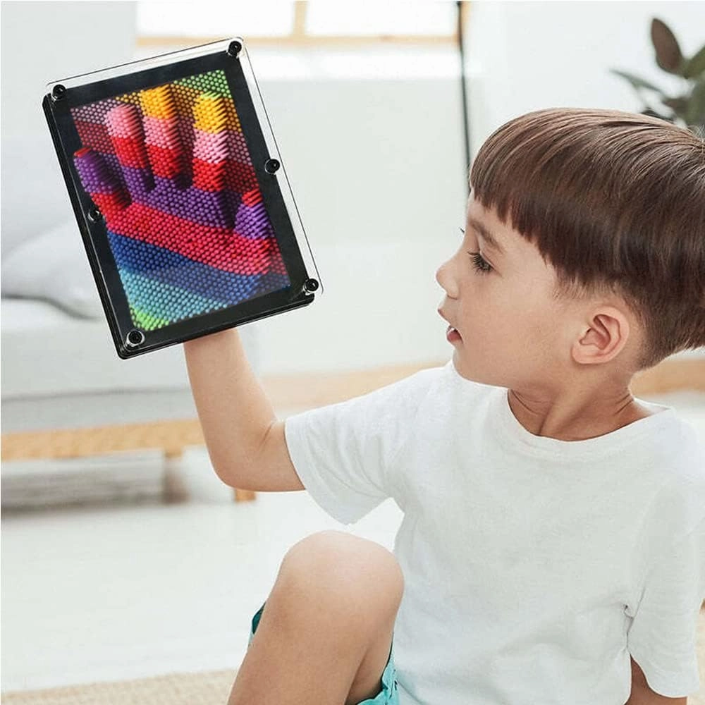 3D Pin Art Sensory Toy Rainbow Needles Fidget Palm Board Extra Large(6 x 8 Inches) Arouse Sense of Imagination Innovative Boundless Creativity