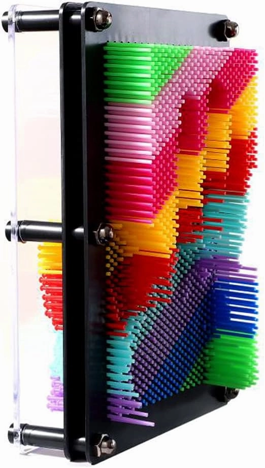 3D Pin Art Sensory Toy Rainbow Needles Fidget Palm Board Extra Large(6 x 8 Inches) Arouse Sense of Imagination Innovative Boundless Creativity