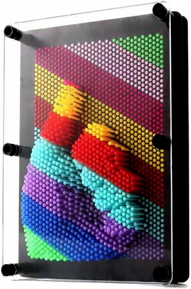 3D Pin Art Sensory Toy Rainbow Needles Fidget Palm Board Extra Large(6 x 8 Inches) Arouse Sense of Imagination Innovative Boundless Creativity