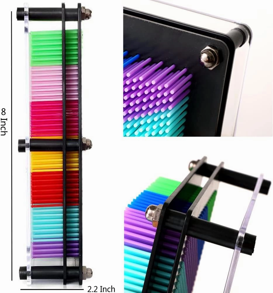 3D Pin Art Sensory Toy Rainbow Needles Fidget Palm Board Extra Large(6 x 8 Inches) Arouse Sense of Imagination Innovative Boundless Creativity