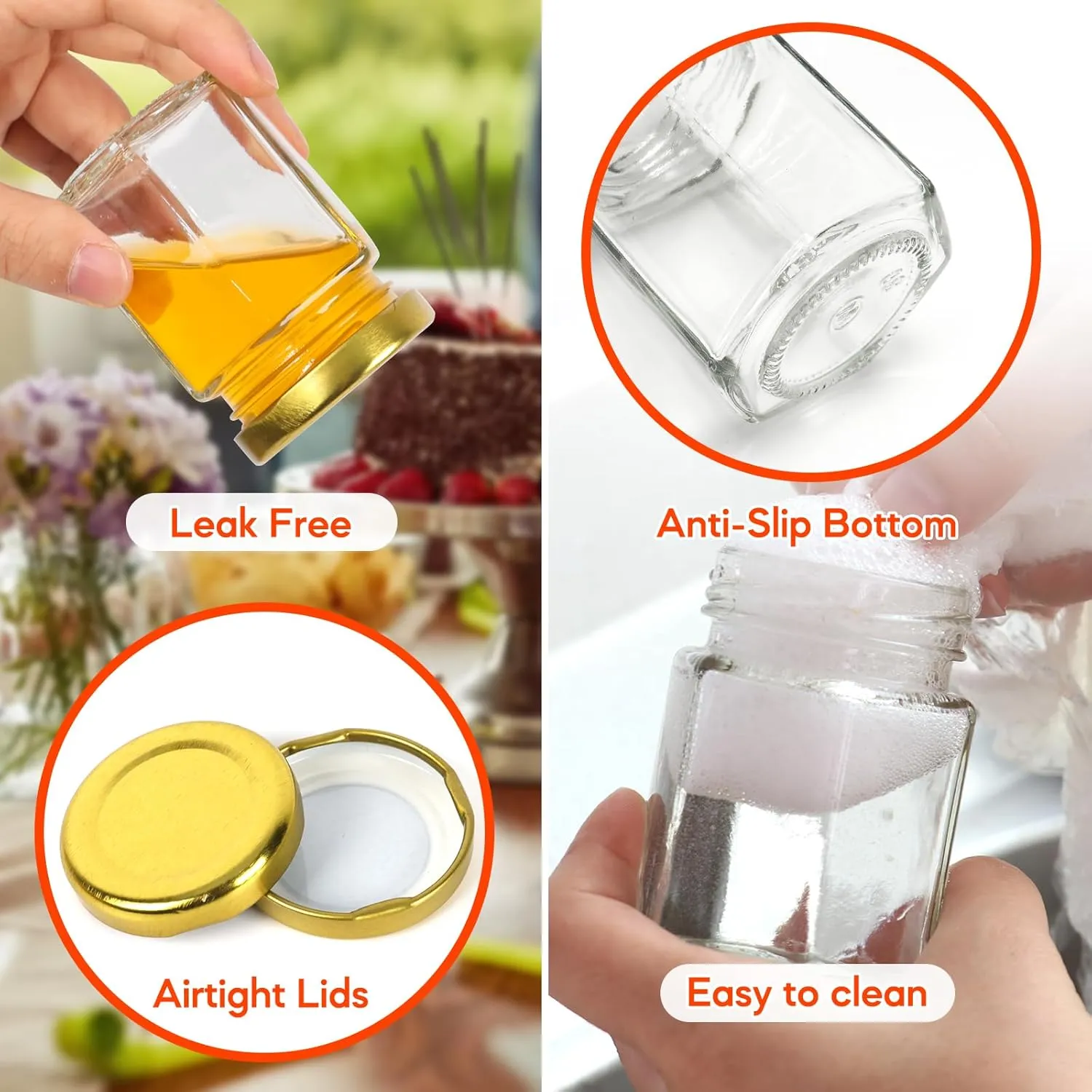 3oz Honey Jars with Dipper 20Pack, AuroTrends Glass Jars for Baby Shower Favors/Wedding Favors for Guests Bulk-Mini Jars with Wooden Dippers/Bee Charms/Stickers/Jute Twine (3 fl.oz-20Pack)
