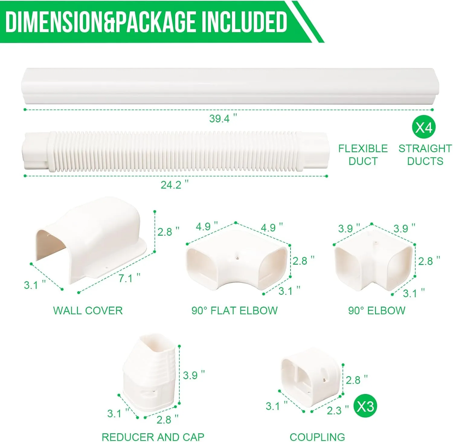 3" W 15.5Ft L Mini Split AC Line Cover Kit Decorative PVC Tubing Pipe Cover Set for Center Air Conditioner&Heat Pumps System