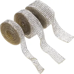 3Rolls Rhinestone Adhesive Ribbons for DIY Clothing Ornaments Sparkling Crystal Tape for Wedding Decorations Costumes and Craft Projects Rows