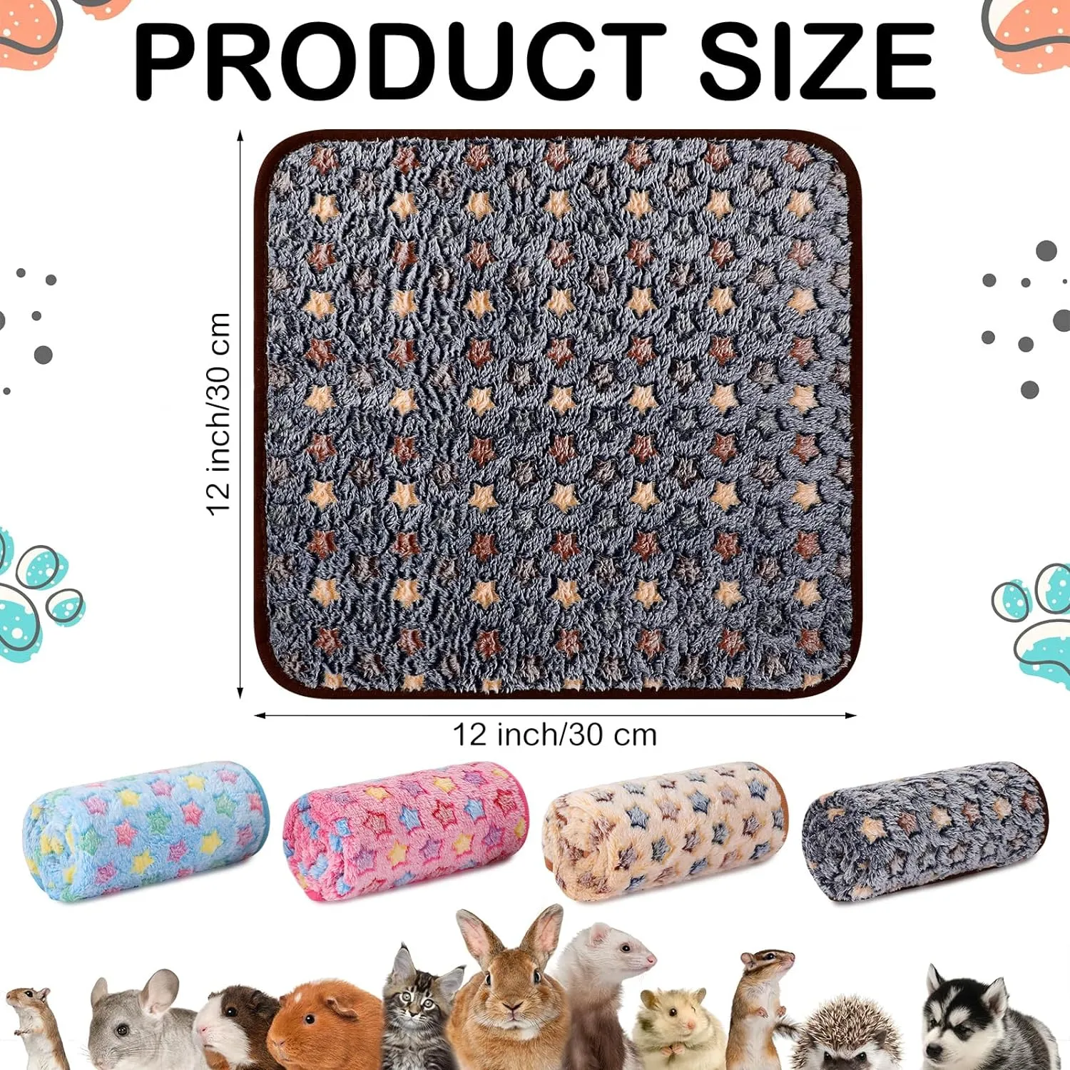 4 Pcs Waterproof Guinea Pig Blankets Washable Small Animal Fleece Bedding Absorbent Guinea Pig Cage Liners Reusable Pet Pee Pad Sleep Mat Pad Cover for Hamster Ferret (Star Pattern,12 x 12 Inch)