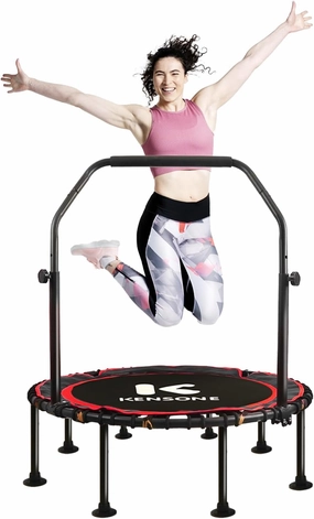 40/48" Mini Rebounder for Adults with Bungee Cords, 450/550LBS Quiet Indoor Exercise Trampoline with Adjustable Foam Handle Bar for Gym Workout, Home Fitness