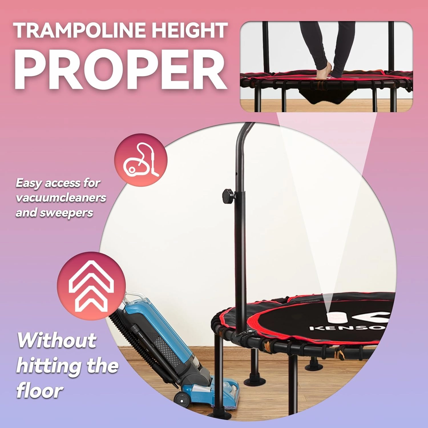 40/48" Mini Rebounder for Adults with Bungee Cords, 450/550LBS Quiet Indoor Exercise Trampoline with Adjustable Foam Handle Bar for Gym Workout, Home Fitness