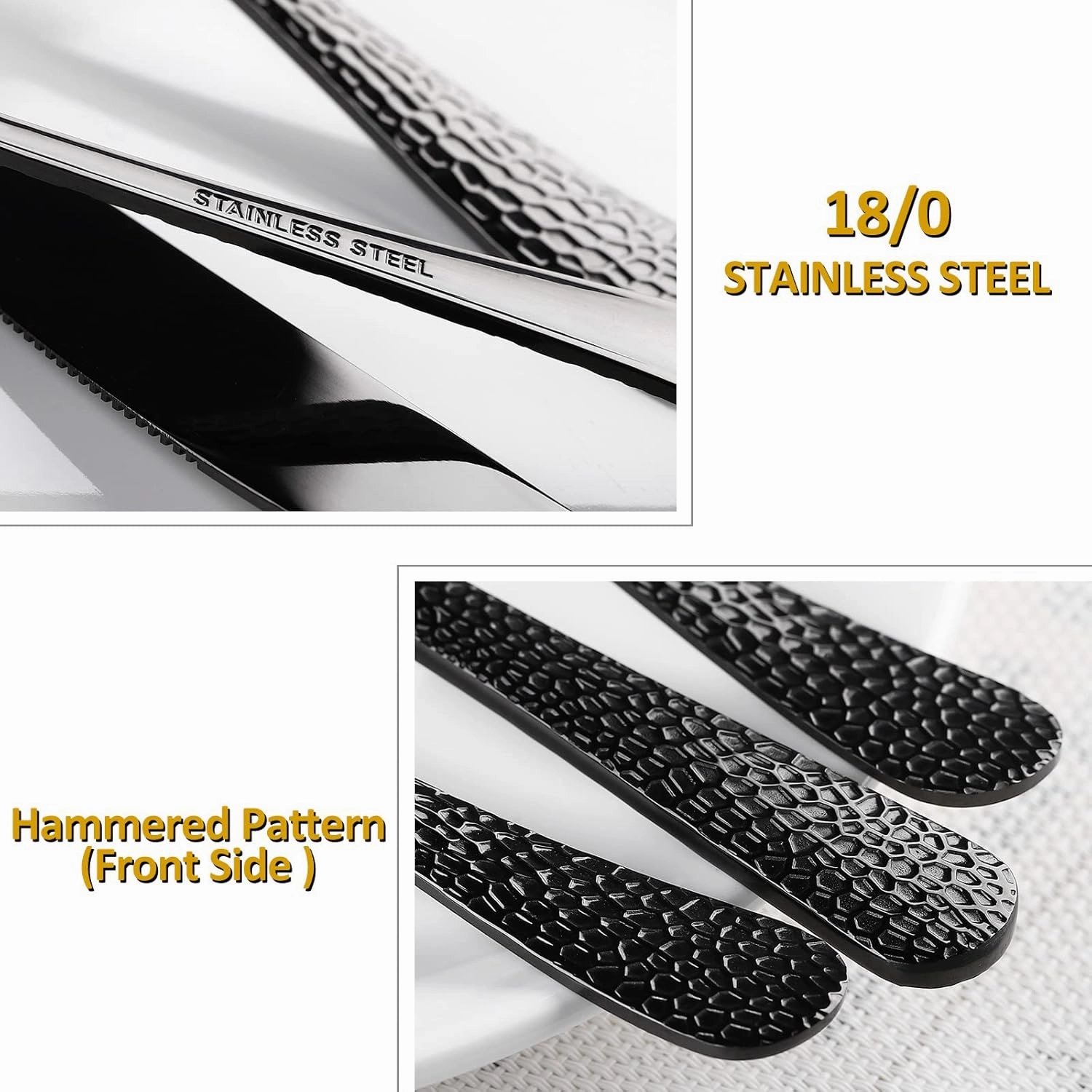40 Piece Forged Black Flatware Set for 8 SANLUNS Stainless Steel Heavy Hammered Silverware Fine Dining Utensils Tableware Unique Cutlery Knives Forks Spoons,Reusable Holiday Gifts Mirror Dishwasher