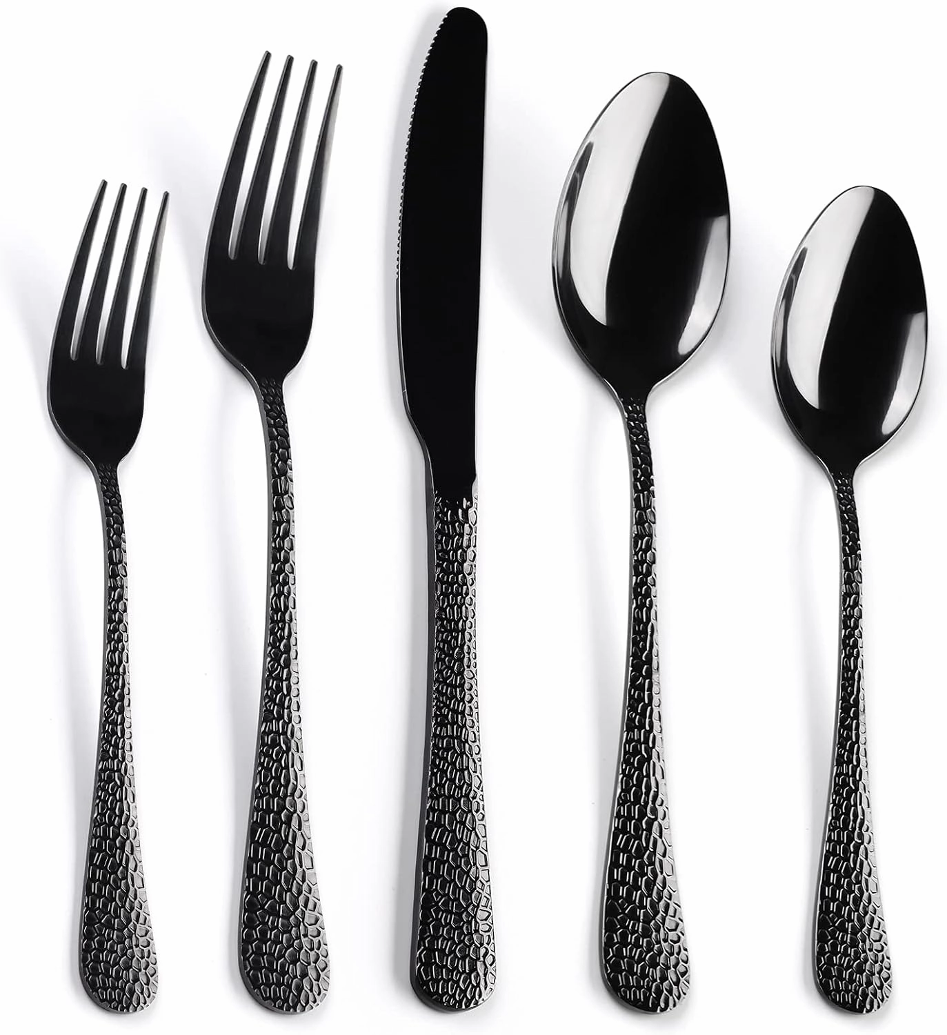 40 Piece Forged Black Flatware Set for 8 SANLUNS Stainless Steel Heavy Hammered Silverware Fine Dining Utensils Tableware Unique Cutlery Knives Forks Spoons,Reusable Holiday Gifts Mirror Dishwasher