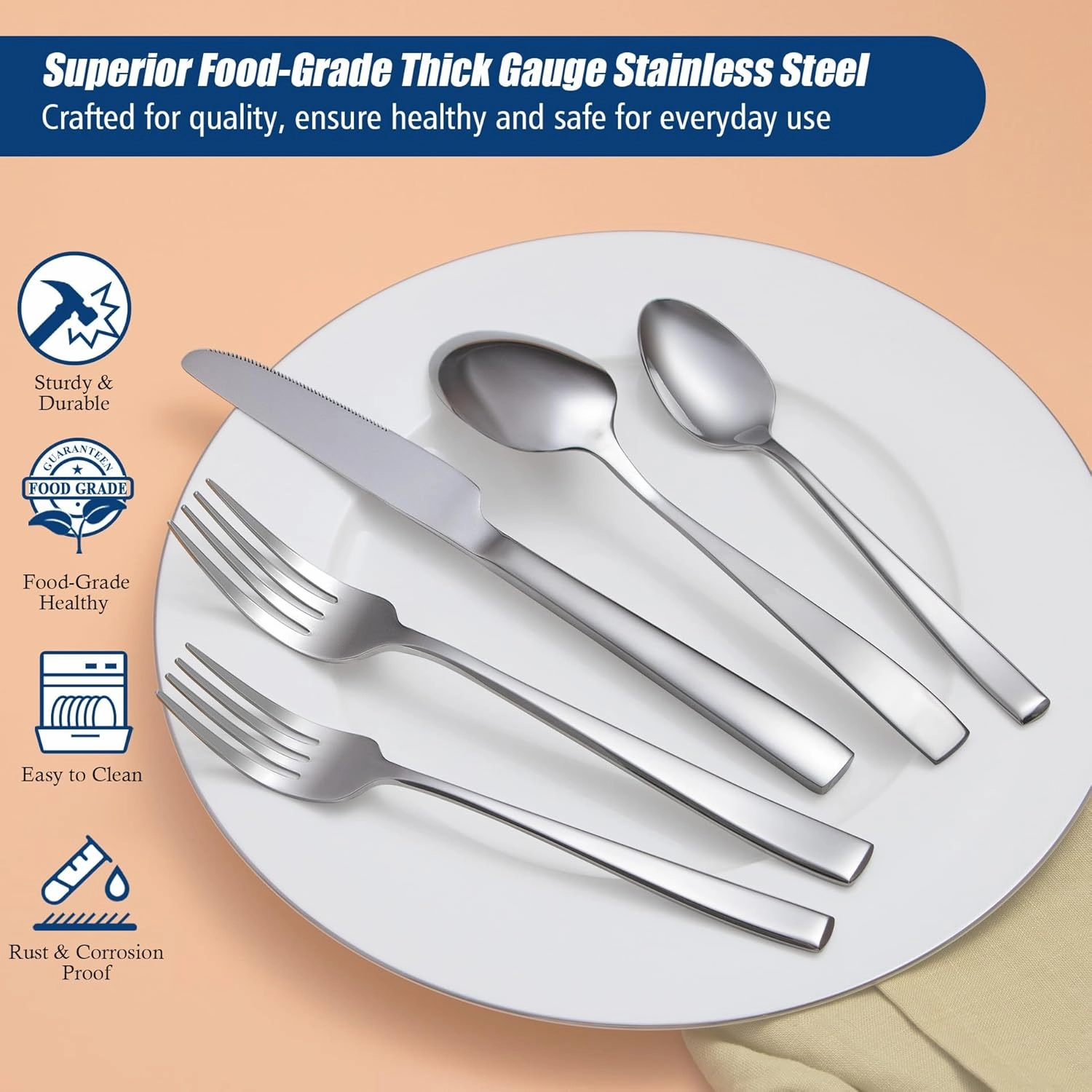 40 Piece Silverware Sets with Unique Handles, EIUBUIE Premium Stainless Steel Flatware Set for 8, Mirror Finished Kitchen Tableware Cutlery Rust Proof Dishwasher Safe Forks Spoons and Knives Set