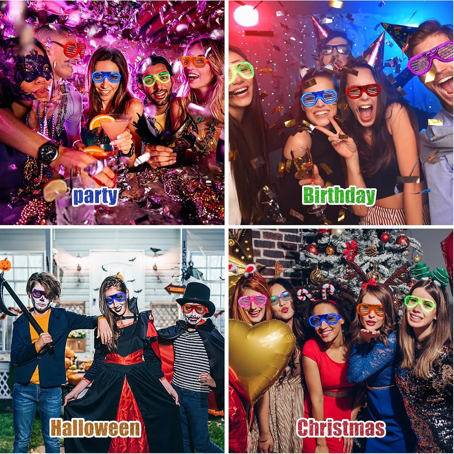 42 Packs LED Glasses 7 Neon Colors（ 2 NEW Neon Colors Added ）glow in the dark party supplies Favor for Kids Adult Glow sticks Light Up Glasses fit Holiday Birthday Valentine's Day Halloween Christmas