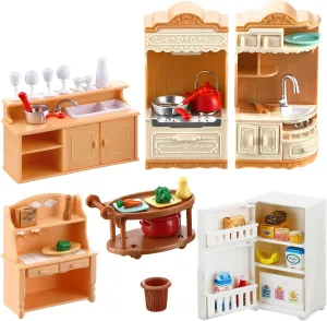 43 Pcs Dollhouse Furniture Kitchen Play Set Miniature Refrigerator with Mini Food Pots and Pans Set Pretend Play Kitchen Accessories Toys