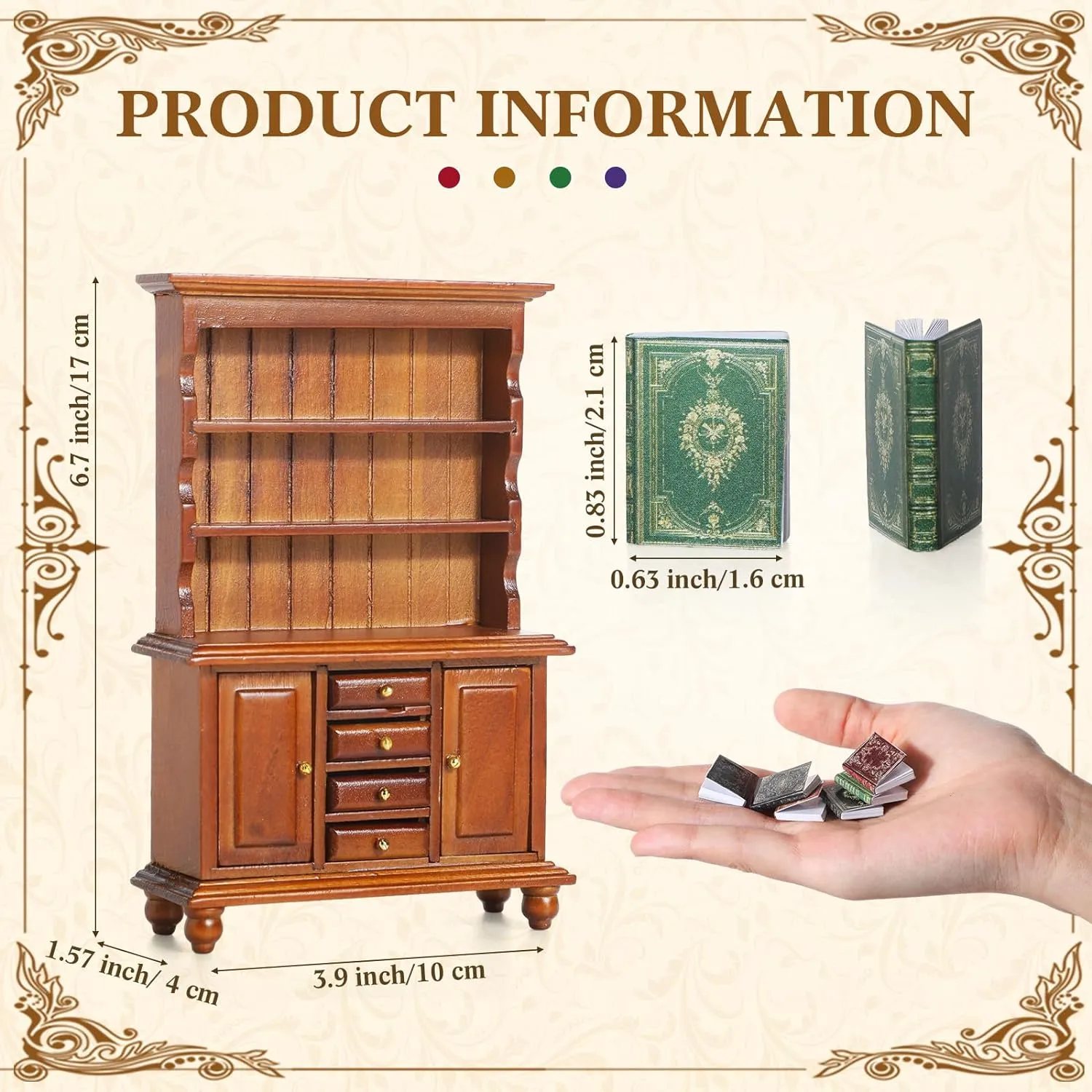 48 Pcs 1:12 Scale Dollhouse Miniatures Books with 1 Miniature Wooden Bookshelf Mini Bookcase Doll House Furniture Accessories for Mini Library Bedroom Decoration(Brown)