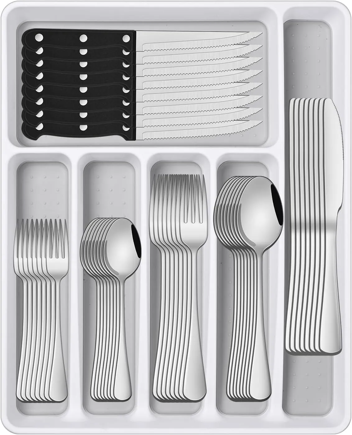 49 Pieces Silverware Sets With Organizer And Steak Knives,Stainless Steel Flatware Sets Service For 8 Person For Home Kitchen,Tableware Cutlery Sets