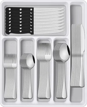 49 Pieces Silverware Sets With Organizer And Steak Knives,Stainless Steel Flatware Sets Service For 8 Person For Home Kitchen,Tableware Cutlery Sets