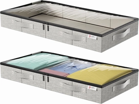 4.5 Inches Under Bed Storage Containers, 2Pack Low Profile Underbed Storage Box with Sturdy Sidewalls/Bottom and lids for Clothes, Blanket, Pillows and Shoes, Thick Fabric with Sturdy Structure