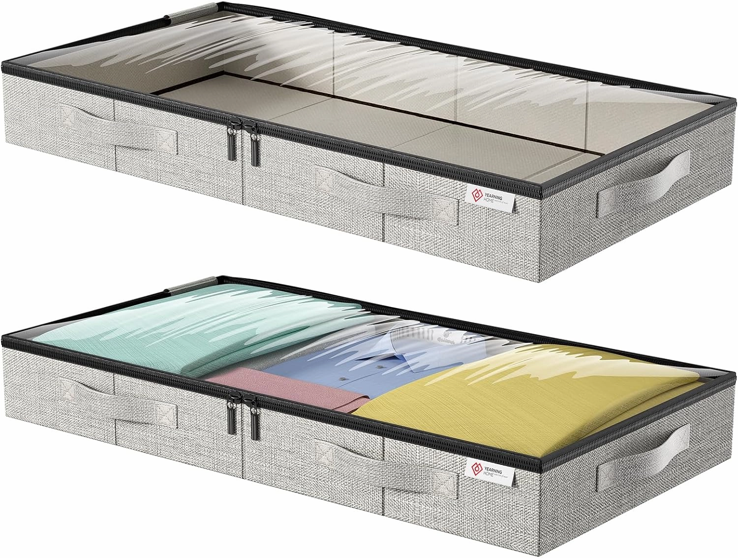 4.5 Inches Under Bed Storage Containers, 2Pack Low Profile Underbed Storage Box with Sturdy Sidewalls/Bottom and lids for Clothes, Blanket, Pillows and Shoes, Thick Fabric with Sturdy Structure