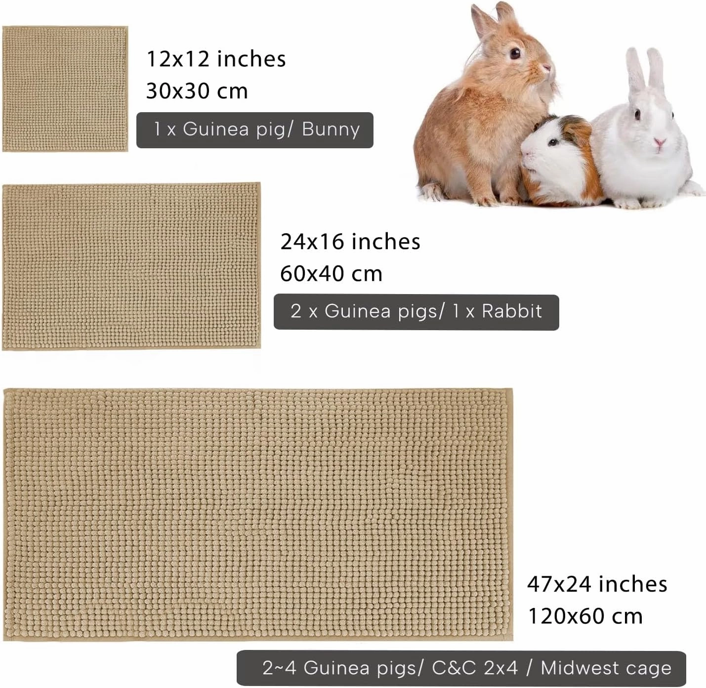 4 Packs Washable Guinea Pig Fleece Lining, Pet Soft Sleep Mat Pad for Cage Small Animal Cage Liners for Ferret Chinchilla Rat Hedgehog Bunny (24"x16", Beige)
