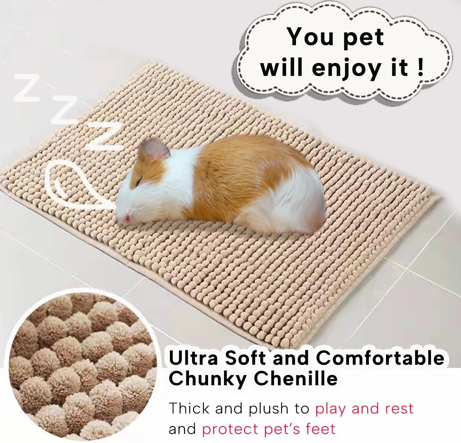 4 Packs Washable Guinea Pig Fleece Lining, Pet Soft Sleep Mat Pad for Cage Small Animal Cage Liners for Ferret Chinchilla Rat Hedgehog Bunny (24"x16", Beige)