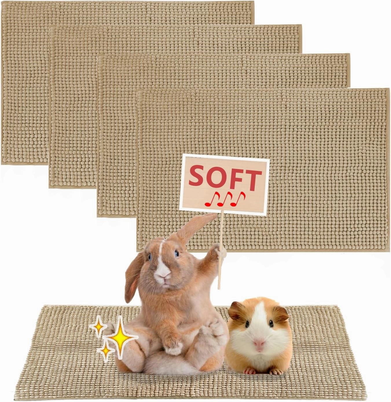 4 Packs Washable Guinea Pig Fleece Lining, Pet Soft Sleep Mat Pad for Cage Small Animal Cage Liners for Ferret Chinchilla Rat Hedgehog Bunny (24"x16", Beige)