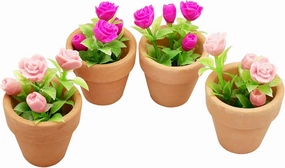 4 Pieces Mini Dollhouse Potted Plant Flower Model 1:12 Miniature Scene Bonsai Plant Set Accessories Micro Landscape Decoration (Rose Pink)