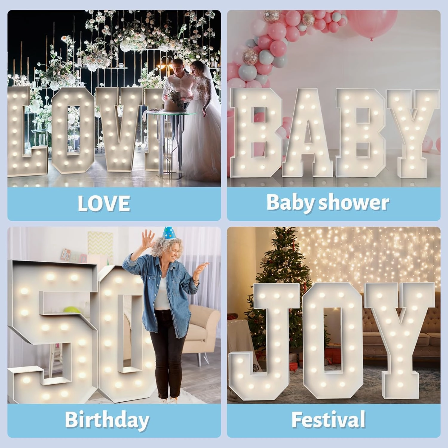 4FT Marquee Light Up Letters J,Party Decoration Large Marquee Light Up Letters with Weighted Water Bag,Pre-cut Foam Board Set Can Be Used for Birthdays,Weddings,Baby Anniversaries