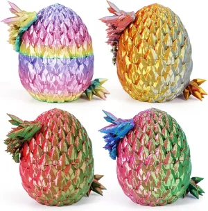 4PCS Dragon Eggs with Dragon Inside Mini Dragon Eggs Set Mystery Dragon Egg Fidget Toy Articulated Dragon 3D Printed Animals Set Mini Articulated Crystal Dragon Toy