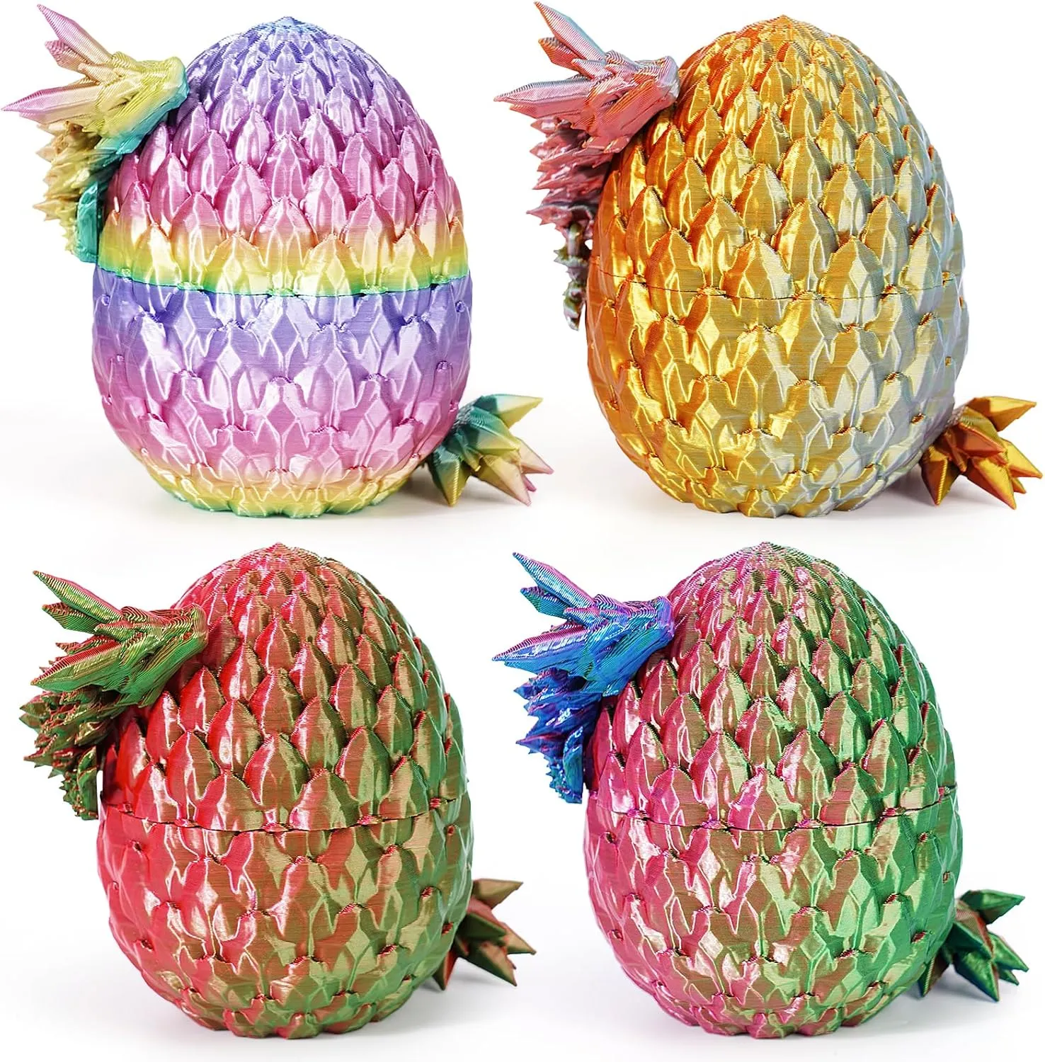 4PCS Dragon Eggs with Dragon Inside Mini Dragon Eggs Set Mystery Dragon Egg Fidget Toy Articulated Dragon 3D Printed Animals Set Mini Articulated Crystal Dragon Toy