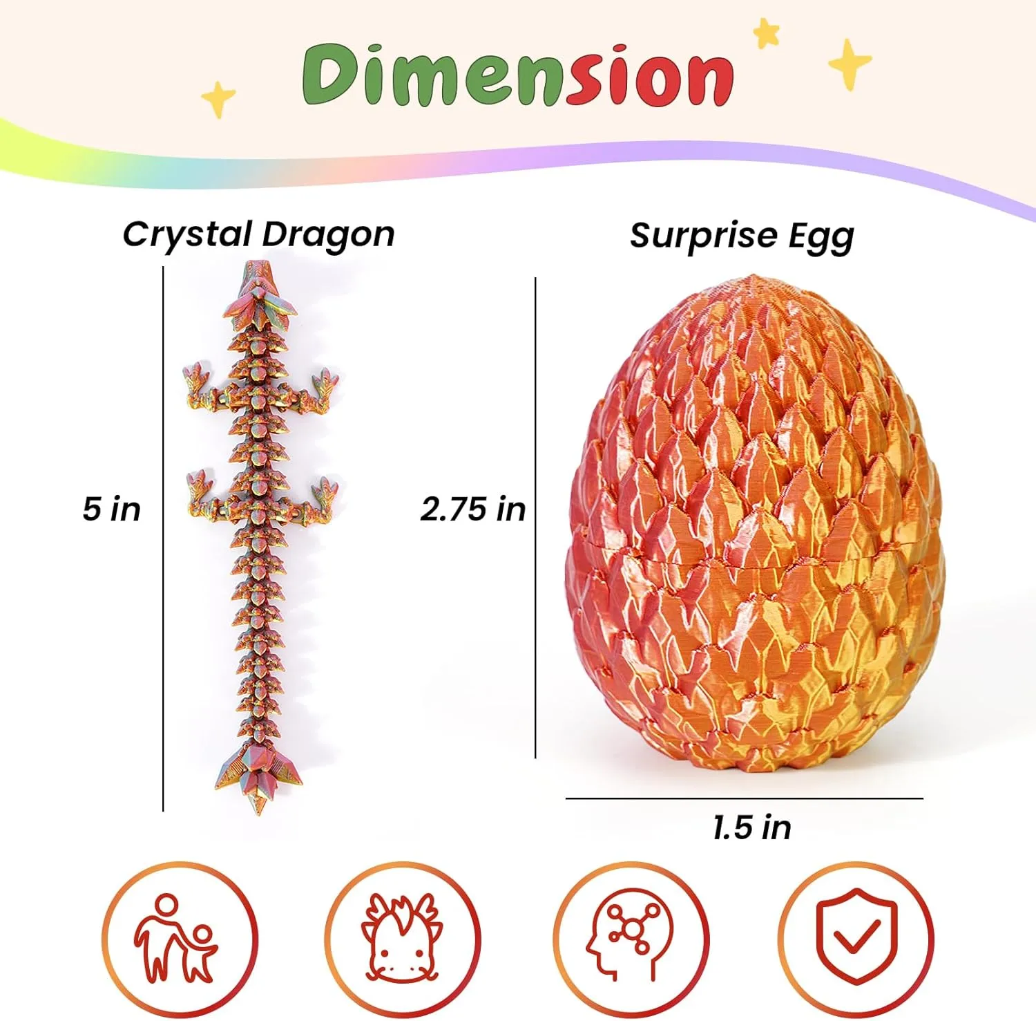 4PCS Dragon Eggs with Dragon Inside Mini Dragon Eggs Set Mystery Dragon Egg Fidget Toy Articulated Dragon 3D Printed Animals Set Mini Articulated Crystal Dragon Toy