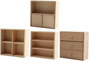 4pcs Miniature Wooden Cabinet DIY Dollhouse Furniture Realistic Display Cabinet for Tiny House Versatile Wooden Mini Furniture for Home Decor and Creative Projects