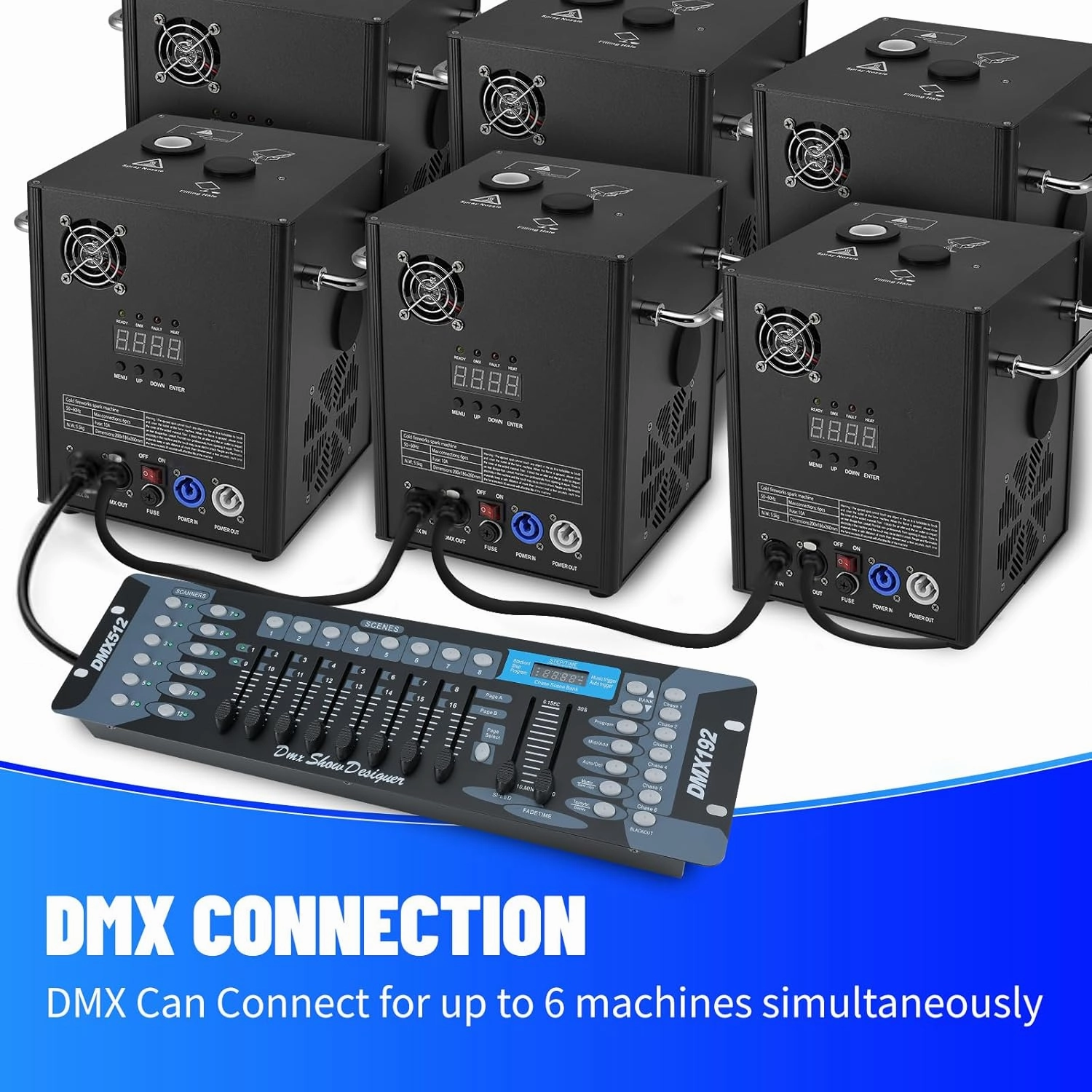 4PCS Cold Spark Machine 700W Sparkler Fountain with Remote & DMX512 3CH Control, 6–19ft Height Adjustable, Safe & Reusablefor Wedding Party Event Church DJ Show Performance（Not Include Material）