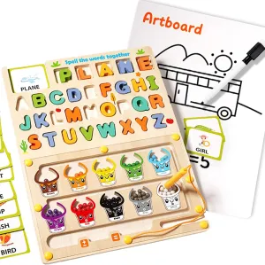 5 in 1 Wood Montessori Toys, Incl Magnetic Color & Number Maze, Addition and Subtraction, ABC Learning, Matching Letter, Artboard, Toddler Fine Montessori Toys for Boys Girls 3 4 5 Years Old (Style 1)