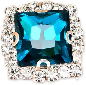 50 Pcs Crystal Glass Sew on Rhinestones for Crafting, 8x8 mm Gems for Sewing,Shiny Square Rhinestones with Gold Claw for Jewels Making Clothing Shoes Wedding DIY,Peacock Blue