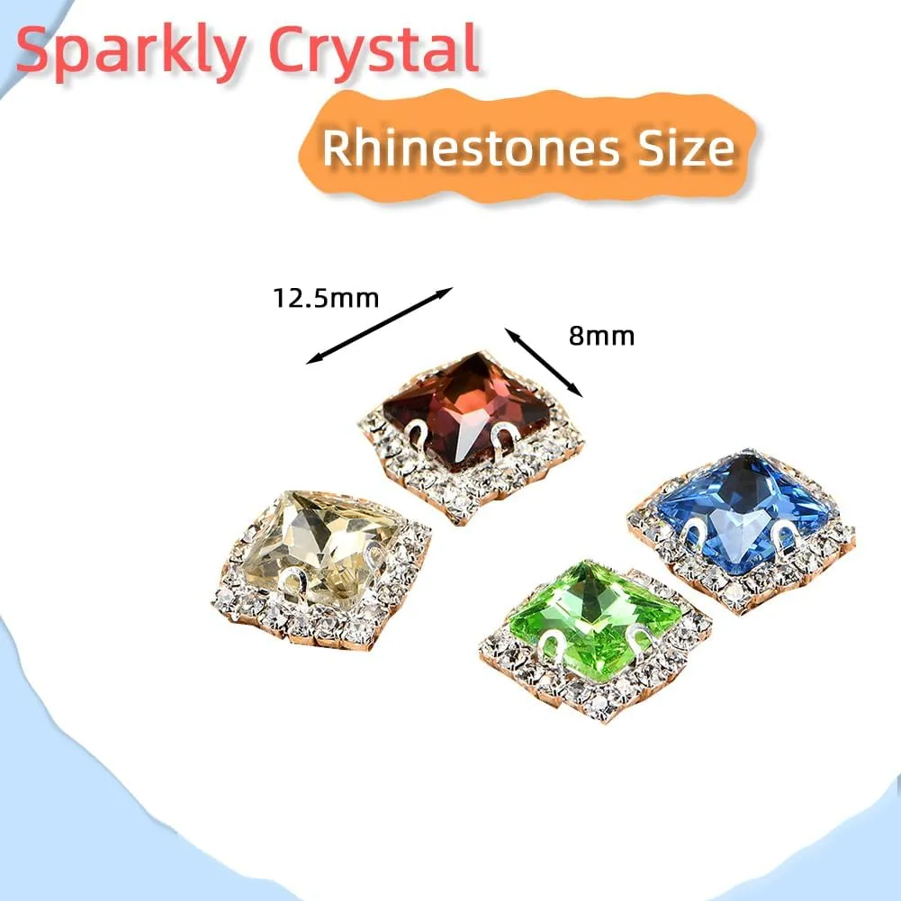 50 Pcs Crystal Glass Sew on Rhinestones for Crafting, 8x8 mm Gems for Sewing,Shiny Square Rhinestones with Gold Claw for Jewels Making Clothing Shoes Wedding DIY,Peacock Blue