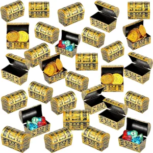 50 Pieces Pirate Treasure Chests 2.3 Inch Plastic Chests with a Gold Finish Vintage Pirate Jewelry Box Games Toy Set Pirate Birthday Party Favors Supplies for Boys Girls Halloween Party (50 Pieces)