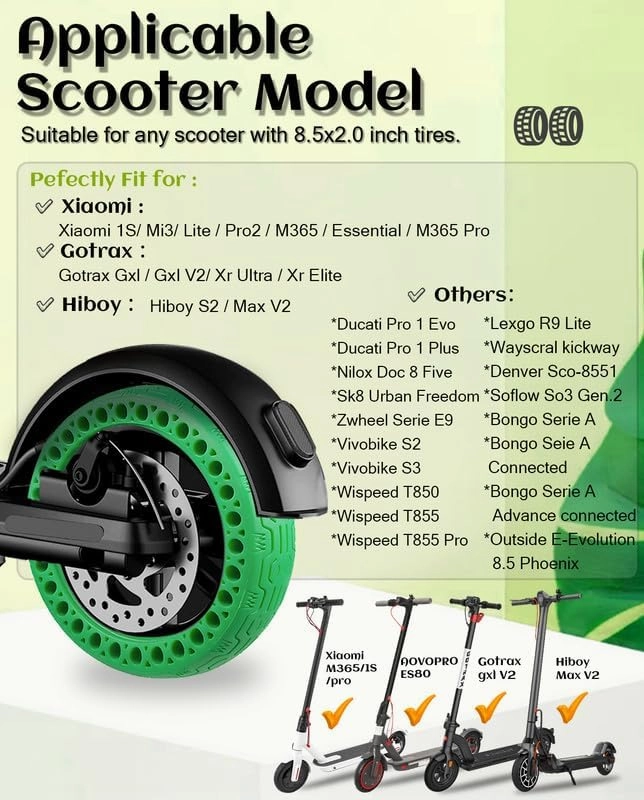50/75-6.1 Scooter Tire Tubeless: 8.5x2 Inch 8 1/2'' Solid Tires for Swagtron Swagger 5 iScooter i9s Jetson Knight Hover 1 Electric Scooter 8.5 In Front Rear Replacement Wheels 1 Pcs