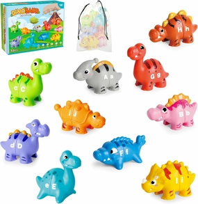 52 PCS Dinosaur Alphabet Learning Toys for Toddlers 2-4, 10 Different Dinosaur Figures, Double Sided ABC Matching Game, Preschool Activities Montessori Fine Motor Toys for Toddlers Kids