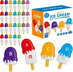 52PCS Ice-Lolly Alphabet Learning Toys for Toddlers 2-4, Montessori Educational Toys Gifts for 2 3 4 Year Old Boy Girl, ABC Matching Game, Preschool Activities Fine Motor Toys for Kids