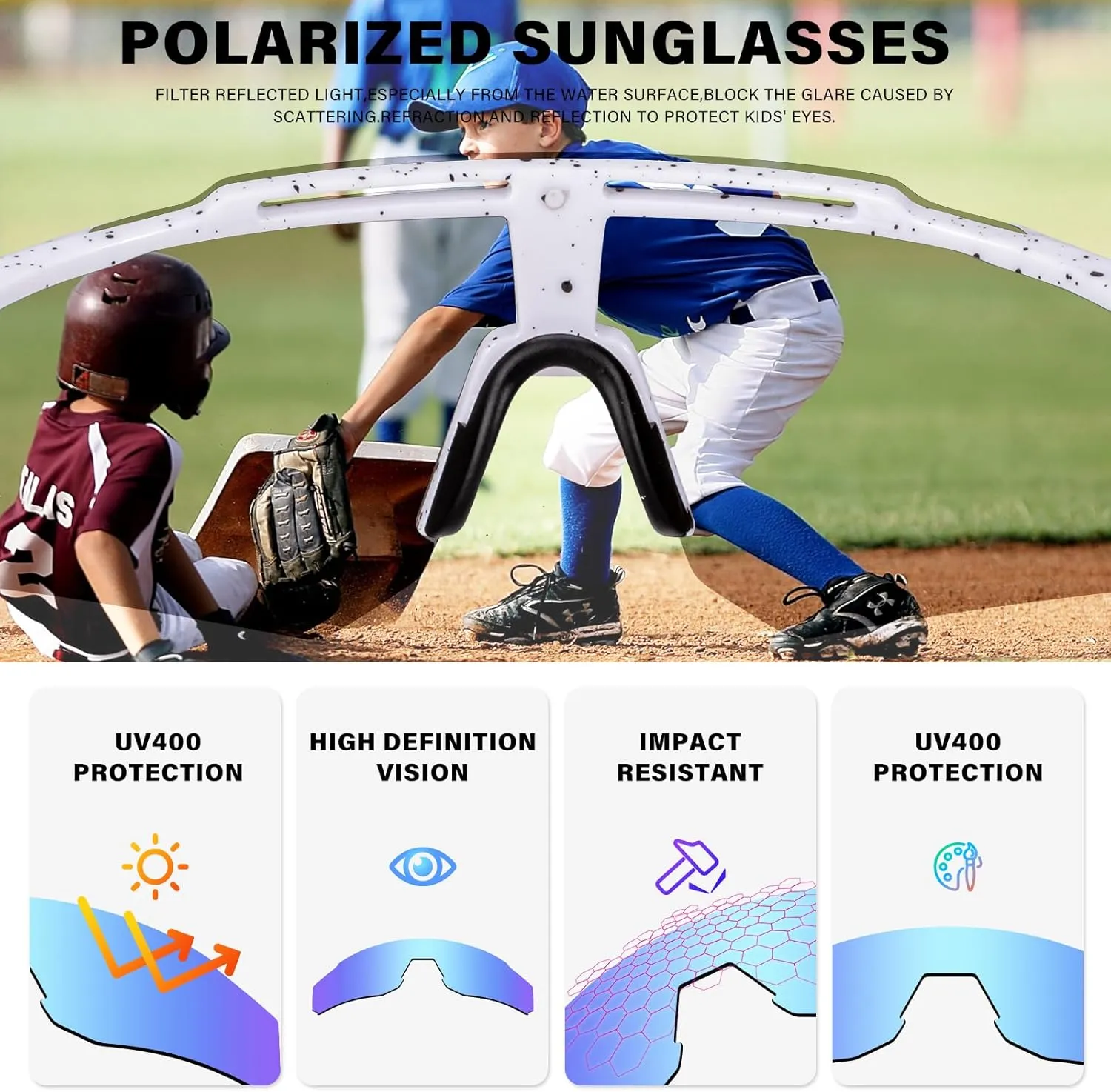 5PACK Polarized Kids sunglasses Youth Softball Cycling Sports Sun Glasses Boys Girls UV400 Protection Goggles