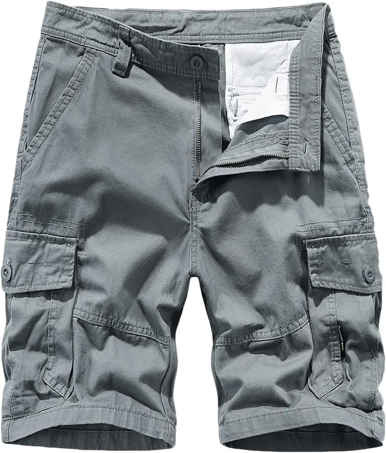 6 Inch Inseam Shorts Men 2023 Casual Cotton Buckle Zipper Multi Pockets Cargo Shorts Classic Fit Tooling Shorts
