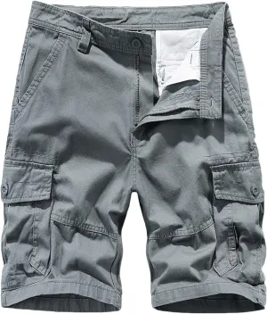 6 Inch Inseam Shorts Men 2023 Casual Cotton Buckle Zipper Multi Pockets Cargo Shorts Classic Fit Tooling Shorts